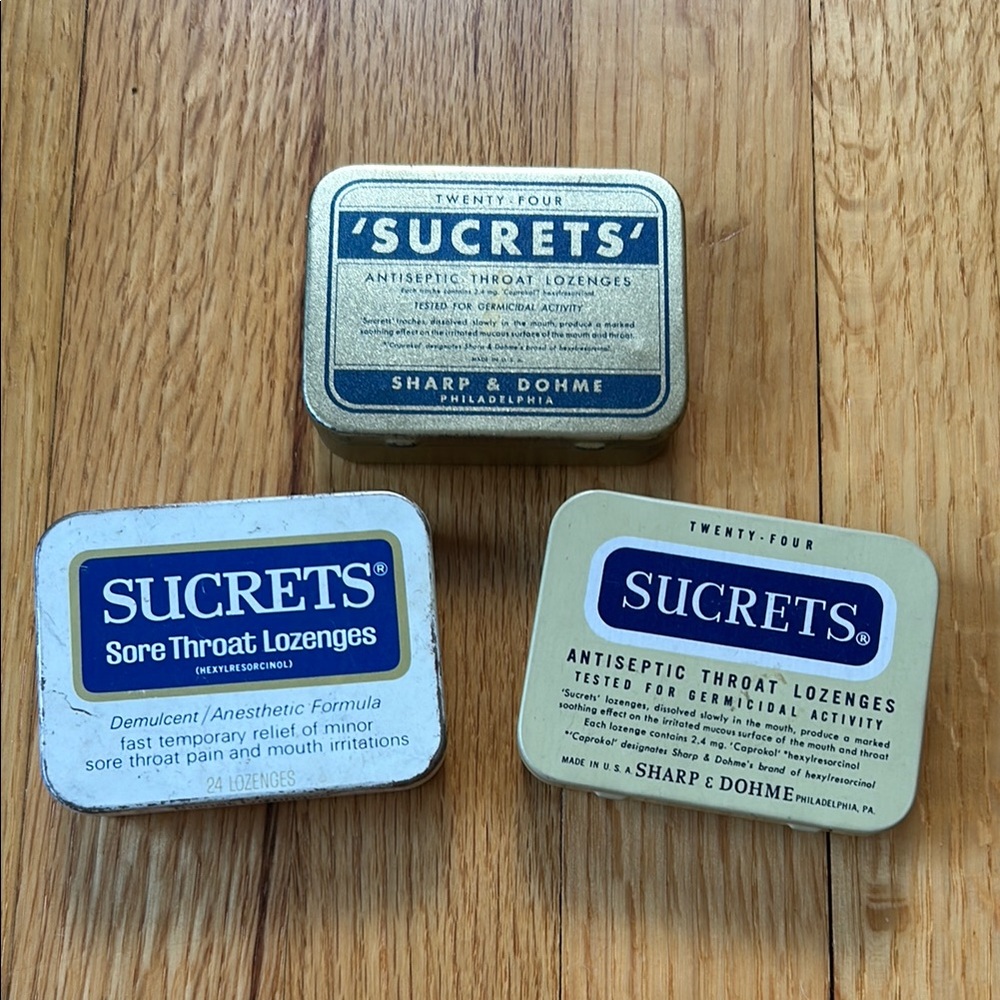 Vintage Sucrets Tin Collection set of 3 from various periods